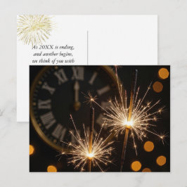 Gelukkig Nieuwjaar Vuurwerk Op Een Middernacht Klo Briefkaart