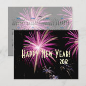 Gelukkig Nieuwjaar Vuurwerk Paarse Kalender Briefk Feestdagenkaart (Voorkant / Achterkant)