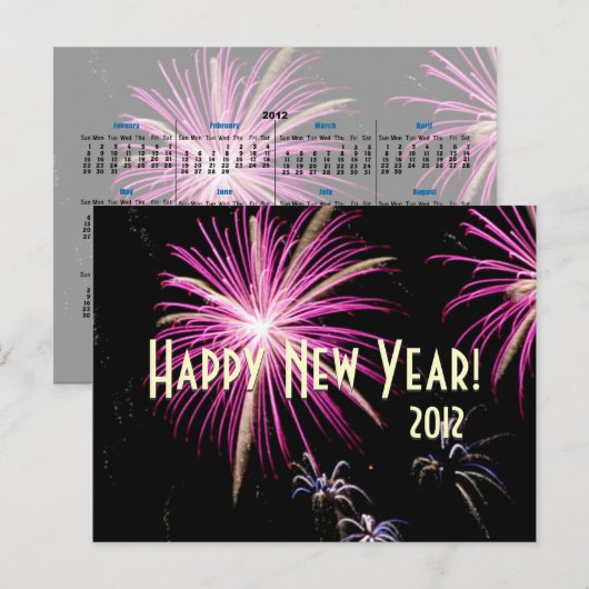 Gelukkig Nieuwjaar Vuurwerk Paarse Kalender Briefk Feestdagenkaart (Voorkant / Achterkant)