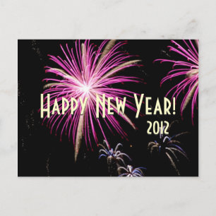 Gelukkig Nieuwjaar Vuurwerk Paarse Kalender Briefk Feestdagenkaart