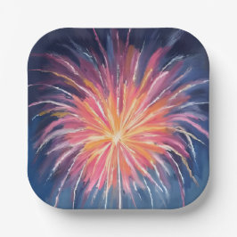 Gelukkig Nieuwjaar Vuurwerk | Waterverf Papieren Bordje