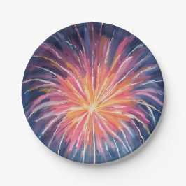Gelukkig Nieuwjaar Vuurwerk | Waterverf Papieren Bordje