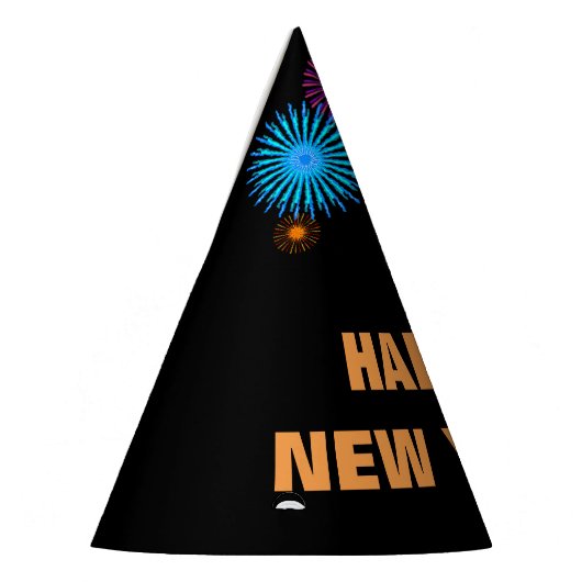 "GELUKKIG NIEUWJAAR!" + Vuurwerkachtig patroon Feesthoedjes (Links)