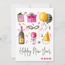 Gelukkig Nieuwjaar Waterverf Feestdagenkaart