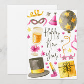 Gelukkig Nieuwjaar Waterverf Feestdagenkaart (Voorkant / Achterkant)
