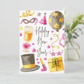 Gelukkig Nieuwjaar Waterverf Feestdagenkaart (Staand voorkant)