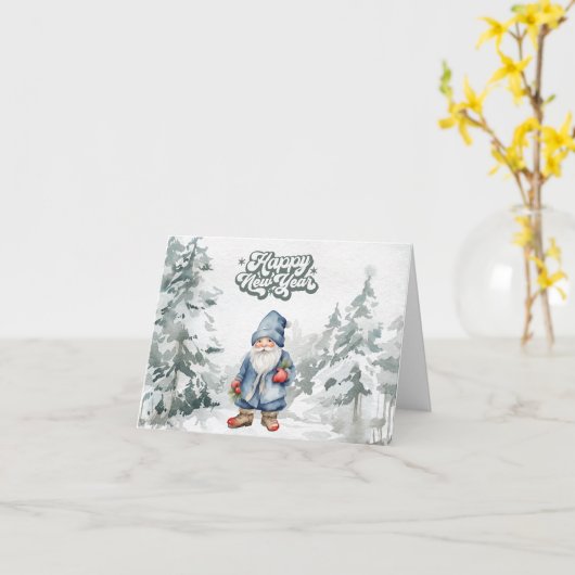 Gelukkig Nieuwjaar Waterverf Gnome in het bos Kaart (Gele Bloem)