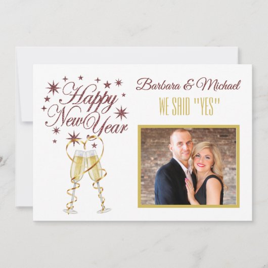 Gelukkig Nieuwjaar Wij Hebben Ja Gezegd Aankondigi Kaart (Voorkant)