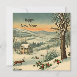 Gelukkig Nieuwjaar Winter Berg Natuur Landschap Feestdagenkaart