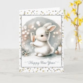 Gelukkig Nieuwjaar Winter Bunny Kaart (Gele Bloem)