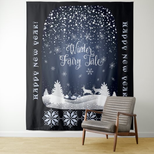 Gelukkig nieuwjaar! Winter Fairy Tale Fantasy Nigh Wandkleed (In situ)