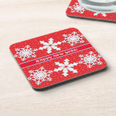 Gelukkig nieuwjaar! Winter White Snowflake Red Pat Bier Onderzetter (Linkerzijde)