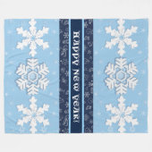 Gelukkig nieuwjaar! Winter White Snowflakes Patter Fleece Deken (Voorkant (Horizontaal))