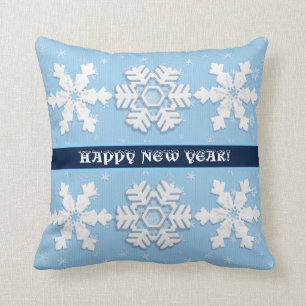 Gelukkig nieuwjaar! Winter White Snowflakes Patter Kussen