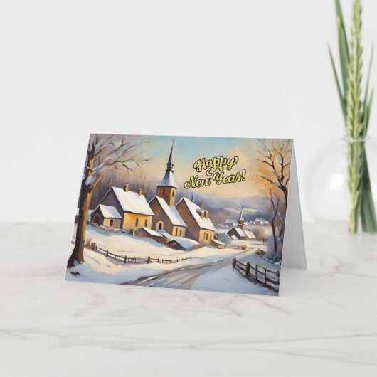 Gelukkig Nieuwjaar Winterkerk Feestdagen Kaart (Voorkant)