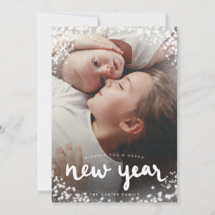 Gelukkig Nieuwjaar Witte gloeiende Sneeuw Foto Feestdagenkaart