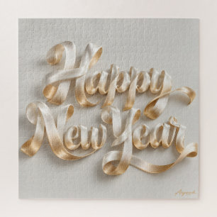Gelukkig Nieuwjaar Zijde Lint Lettering Legpuzzel