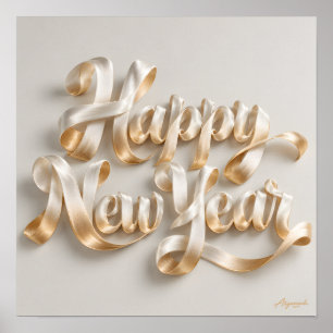 Gelukkig Nieuwjaar Zijde Lint Lettering Poster