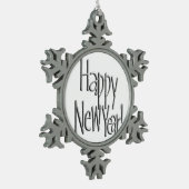 Gelukkig nieuwjaar - Zilvertekst Tin Sneeuwvlok Ornament (Links)