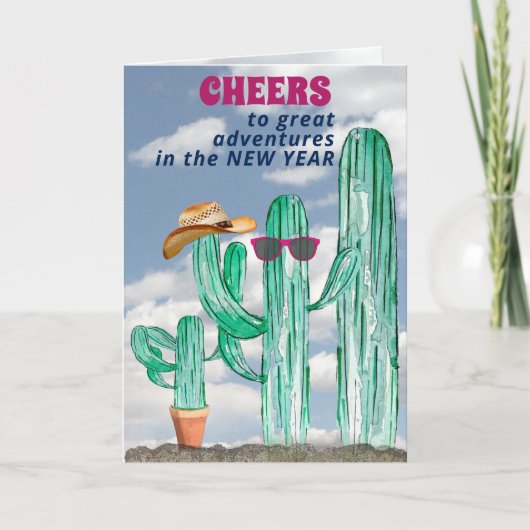 Gelukkig Nieuwjaar Zuidwest Saguaro Cactus Feestdagen Kaart (Voorkant)