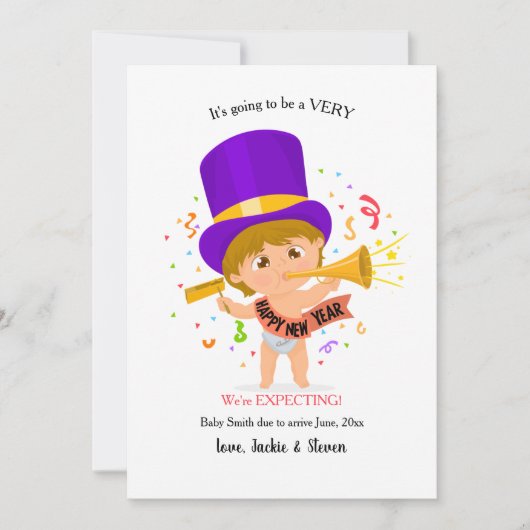 Gelukkig Nieuwjaar Zwangerschapsaankondiging Feestdagenkaart (Voorkant)