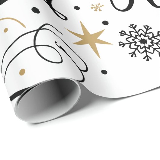 Gelukkig Nieuwjaar Zwart en Goud Sneeuwvlok Cadeaupapier (Rol Hoek)