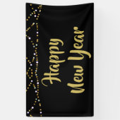 GELUKKIG NIEUWJAAR Zwart en Goud String Lights Spandoek (Verticaal)