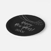 Gelukkig Nieuwjaar Zwart en Zilveren Folie String  Papieren Bordje (Gekanteld)