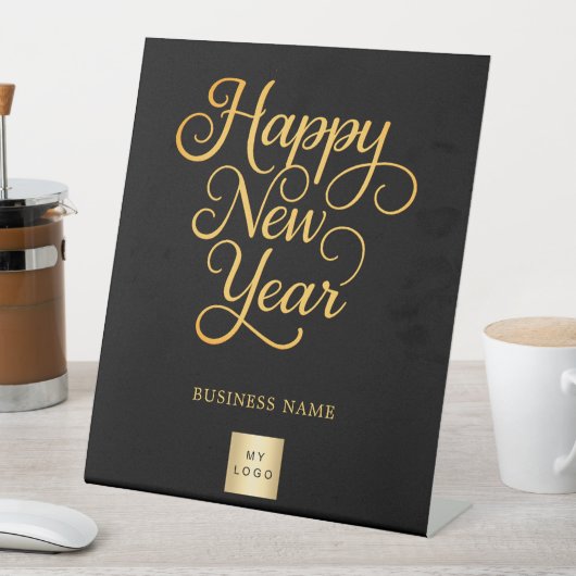 Gelukkig Nieuwjaar zwart goud business logo Reclamebord Met Voetstuk (Insitu)