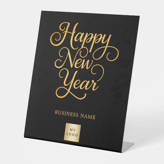 Gelukkig Nieuwjaar zwart goud business logo Reclamebord Met Voetstuk (Voorkant)