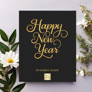 Gelukkig Nieuwjaar zwart goud script business logo Flyer