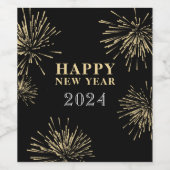 Gelukkig Nieuwjaar Zwart Goud Wijn Etiket (Enkel label)