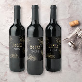 Gelukkig Nieuwjaar Zwart Goud Wijn Etiket
