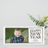 Gelukkig nieuwjaar zwart-wit feestdagenkaart (Staand voorkant)