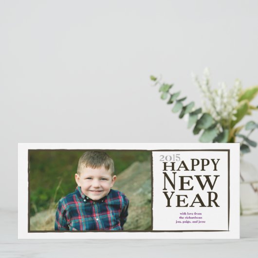 Gelukkig nieuwjaar zwart-wit feestdagenkaart (Staand voorkant)