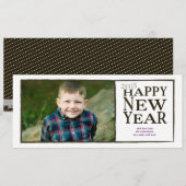 Gelukkig nieuwjaar zwart-wit feestdagenkaart (Voorkant / Achterkant)