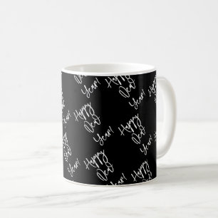 Gelukkig Nieuwjaar! Zwart Wit Moderne Typografie Koffiemok