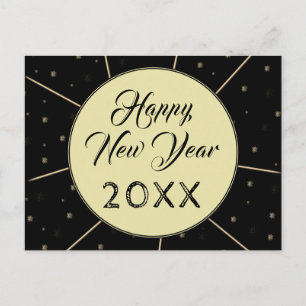 Gelukkig Nieuwjaar Zwarte Script Ster patroon Feestdagenkaart