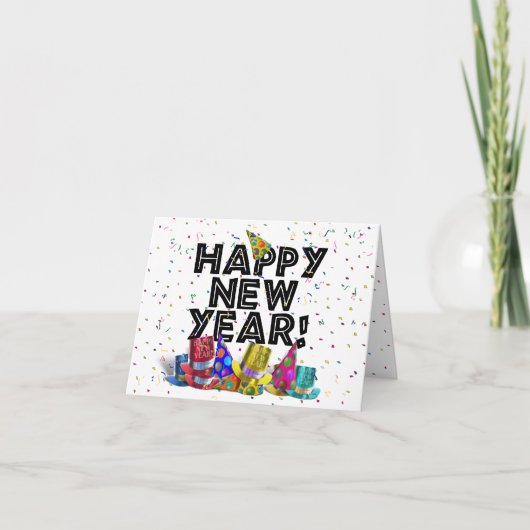 Gelukkig nieuwjaar - Zwarte tekst met partijPetten (Voorkant)