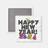 Gelukkig nieuwjaar - Zwarte tekst met partijPetten Magneet (Voorkant / Achterkant)