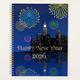 Gelukkig Nieuwjaarsavond Middernacht Vuurwerk Stad Planner