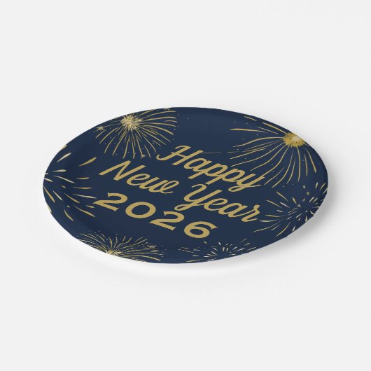Gelukkig Nieuwjaarsfeest 2025 Vuurwerk Navy Blue G Papieren Bordje (Gekanteld)