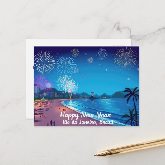 Gelukkig nieuwjaarsfeest in Rio de Janeiro Briefkaart (Voorkant / Achterkant in situ)