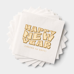 Gelukkig nieuwjaarsfeest leuk trendy retro goud folie servetten