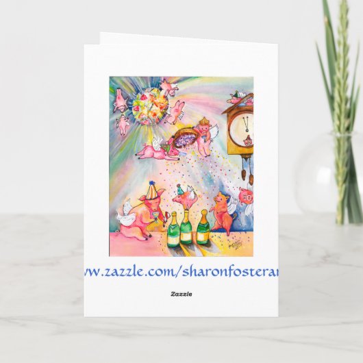 Gelukkig Nieuwjaarskaart Vliegende Varken Feestdagen Kaart (Achterkant)