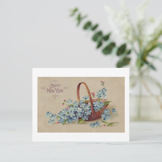 Gelukkig Nieuwjaarsmandje met bloemen Feestdagenkaart (Staand voorkant)