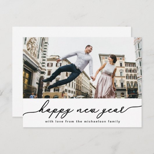 Gelukkig nieuwjaarsscript met fotokaart uitnodiging briefkaart (Voorkant / Achterkant)