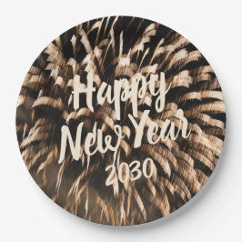 Gelukkig Nieuwjaarsviering vuurwerk gouden foto Papieren Bordje