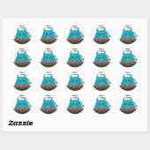 Gelukkig nijlpaard met plak watermeloen ronde sticker (Vel)
