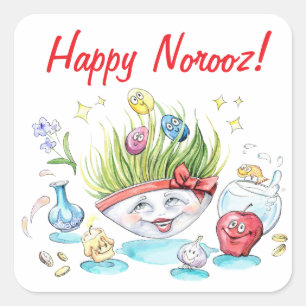 Gelukkig Norooz Haft Sin grappige tafel Vierkante Sticker
